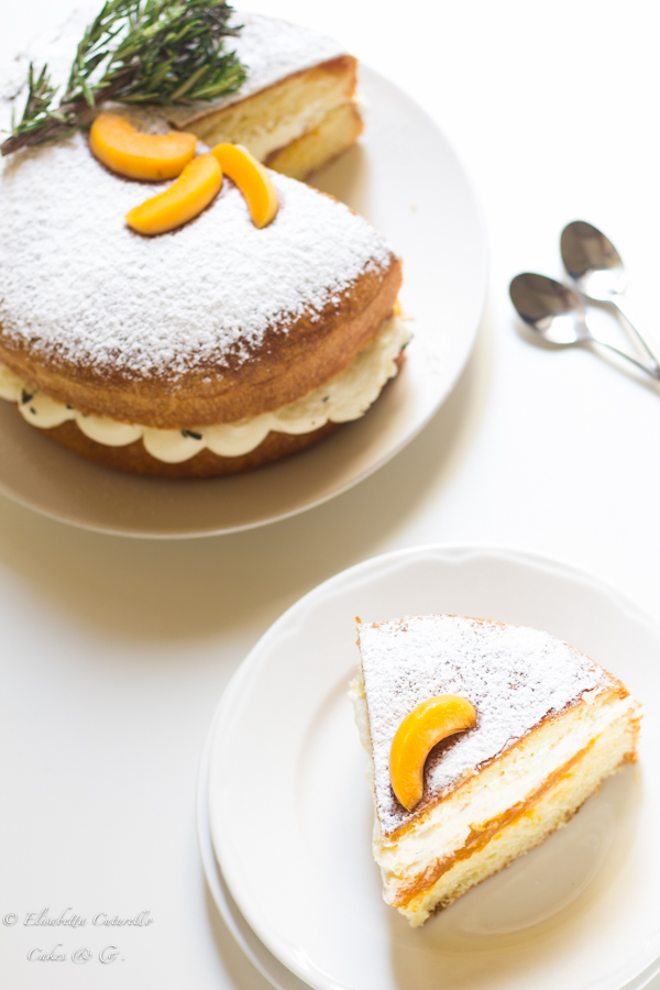 La fetta vista dall'alto della torta brioche alle albicocche e rosmarino perfetta come golosa colazione o sfiziosa merenda